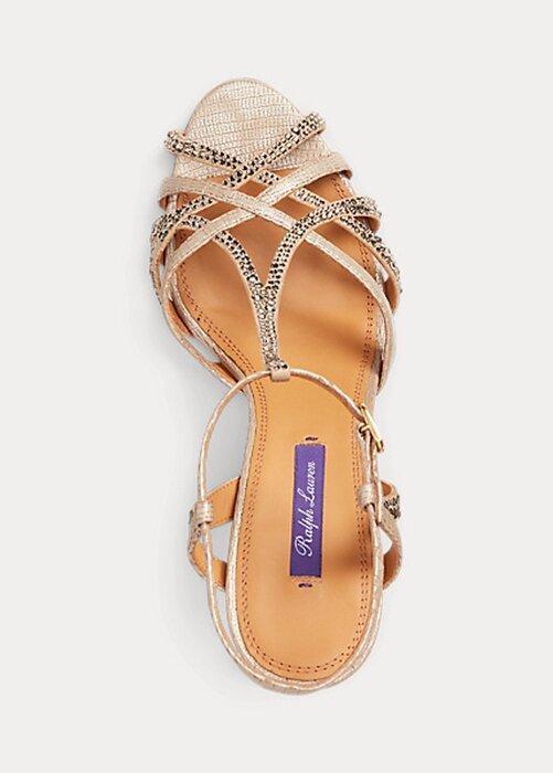 Rose Gold Dam Ralph Lauren Wells utsmyckad mocka & Lädersandaler Rose Gold Dam Ralph Lauren Wells utsmyckad mocka & Lädersandaler