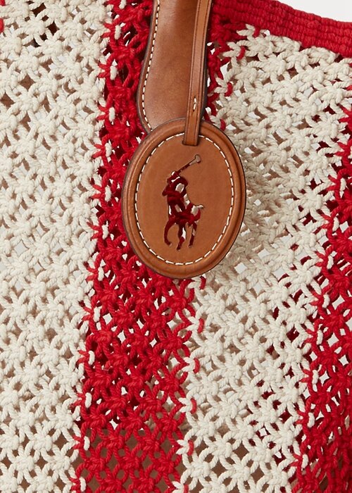 Ruby/Natural Dam Ralph Lauren Randiga vävda Stora Bellport Tygpåsar Ruby/Natural Dam Ralph Lauren Randiga vävda Stora Bellport Tygpåsar