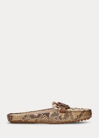 Snake Dam Ralph Lauren Brynn Präglat Läder & Haircalf Driver Flat Shoes