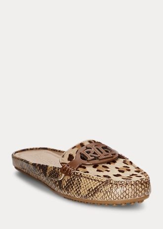 Snake Dam Ralph Lauren Brynn Präglat Läder & Haircalf Driver Flat Shoes