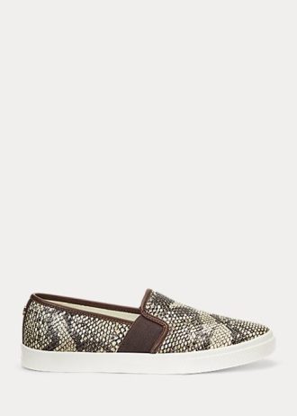 Snake, Ralph Lauren Jinny Slip-On Sneakers i läderpräglat, dam