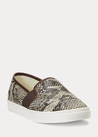 Snake, Ralph Lauren Jinny Slip-On Sneakers i läderpräglat, dam