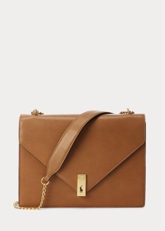 Solbrända dam Ralph Lauren Polo ID kalvskinnskuvert Crossbody-väskor