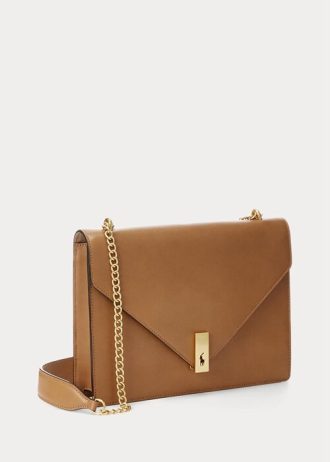 Solbrända dam Ralph Lauren Polo ID kalvskinnskuvert Crossbody-väskor