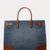 Sunset Indigo Wash/Lauren Dam Ralph Lauren Lädertrim Denim Stora Devyn tygväskor