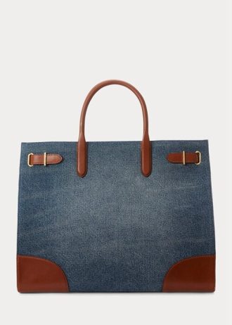 Sunset Indigo Wash/Lauren Dam Ralph Lauren Lädertrim Denim Stora Devyn tygväskor