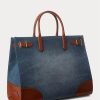 Sunset Indigo Wash/Lauren Dam Ralph Lauren Lädertrim Denim Stora Devyn tygväskor