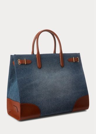 Sunset Indigo Wash/Lauren Dam Ralph Lauren Lädertrim Denim Stora Devyn tygväskor