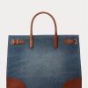 Sunset Indigo Wash/Lauren Dam Ralph Lauren Lädertrim Denim Stora Devyn tygväskor
