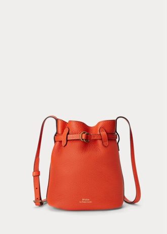 Sunset Orange Dam Ralph Lauren Läder Små Bellport Bucket Bags