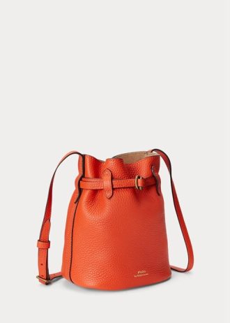 Sunset Orange Dam Ralph Lauren Läder Små Bellport Bucket Bags