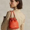 Sunset Orange Dam Ralph Lauren Läder Små Bellport Bucket Bags
