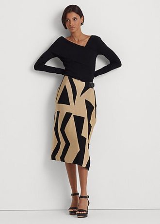 Svart/brun Ralph Lauren Geo-Print bomullskjolar för kvinnor Svart/brun Ralph Lauren Geo-Print bomullskjolar för kvinnor