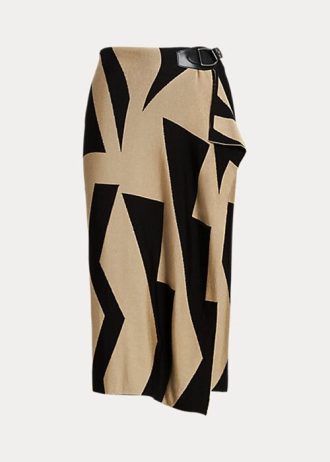 Svart/brun Ralph Lauren Geo-Print bomullskjolar för kvinnor Svart/brun Ralph Lauren Geo-Print bomullskjolar för kvinnor