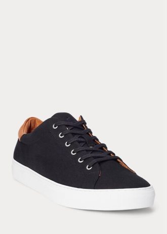 Svart/brun Ralph Lauren Jermain Pique Sneakers för män