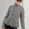 Svart / Cream Ralph Lauren Cartwright Houndstooth ullblandningsjackor för kvinnor Svart / Cream Ralph Lauren Cartwright Houndstooth ullblandningsjackor för kvinnor