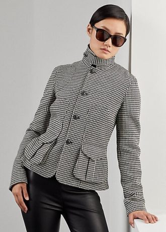 Svart / Cream Ralph Lauren Cartwright Houndstooth ullblandningsjackor för kvinnor