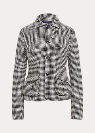 Svart / Cream Ralph Lauren Cartwright Houndstooth ullblandningsjackor för kvinnor
