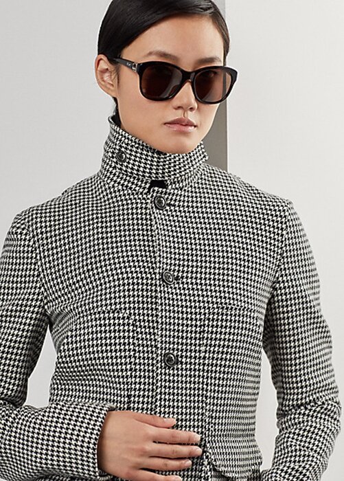 Svart / Cream Ralph Lauren Cartwright Houndstooth ullblandningsjackor för kvinnor Svart / Cream Ralph Lauren Cartwright Houndstooth ullblandningsjackor för kvinnor