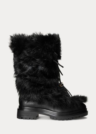 Svart dam Ralph Lauren Celia Shearling & Stövlar i polerat läder
