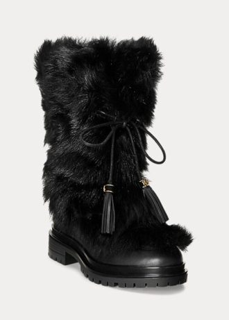 Svart dam Ralph Lauren Celia Shearling & Stövlar i polerat läder