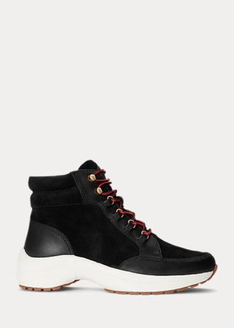 Svart dam Ralph Lauren Rylee Mocka & High-Top Sneakers i läder