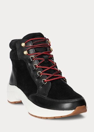 Svart dam Ralph Lauren Rylee Mocka & High-Top Sneakers i läder