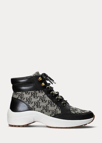 Svart/grå dam Ralph Lauren Rylee Monogram Jacquard High-Top Sneakers