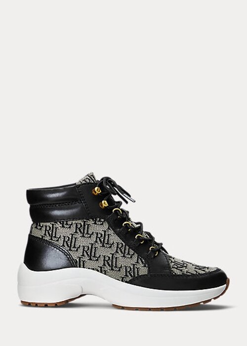 Svart/grå dam Ralph Lauren Rylee Monogram Jacquard High-Top Sneakers Svart/grå dam Ralph Lauren Rylee Monogram Jacquard High-Top Sneakers