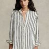 Svart/gräddfärgad dam Ralph Lauren Oversize randiga satinskjortor Svart/gräddfärgad dam Ralph Lauren Oversize randiga satinskjortor