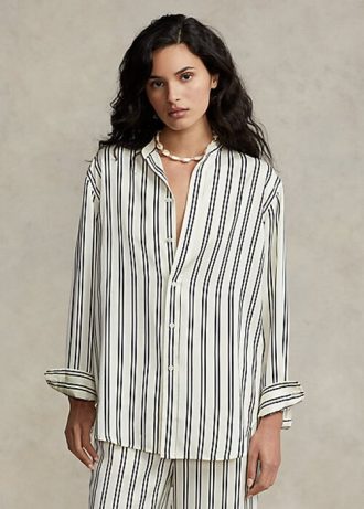Svart/gräddfärgad dam Ralph Lauren Oversize randiga satinskjortor