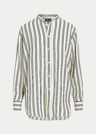 Svart/gräddfärgad dam Ralph Lauren Oversize randiga satinskjortor