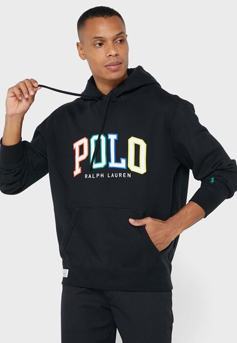 Svart luvtröja med Ralph Lauren logotyp för män Svart luvtröja med Ralph Lauren logotyp för män