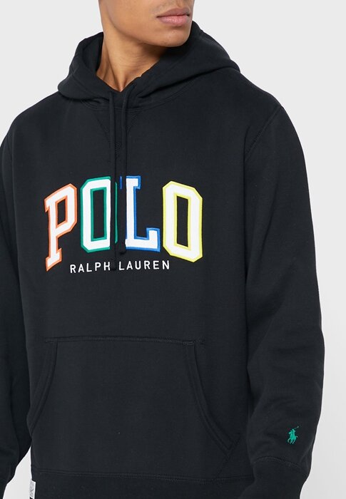 Svart luvtröja med Ralph Lauren logotyp för män Svart luvtröja med Ralph Lauren logotyp för män