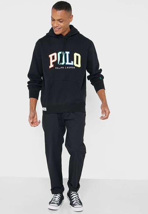 Svart luvtröja med Ralph Lauren logotyp för män Svart luvtröja med Ralph Lauren logotyp för män