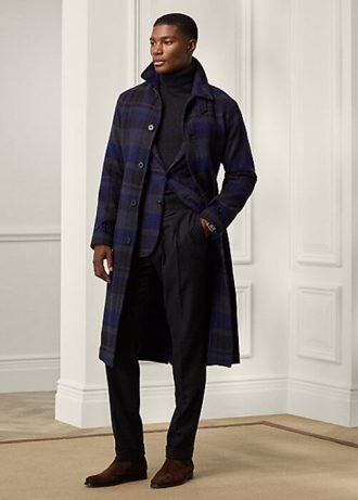 Svart / Nacy Herr Ralph Lauren Rutig Ull Twill Balmacaan Topcoat Coats
