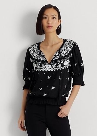 Svart Ralph Lauren broderade tröja med knytringning för kvinnor