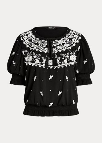Svart Ralph Lauren broderade tröja med knytringning för kvinnor