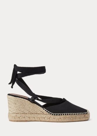 Svart Ralph Lauren Canvas Wedge Espadrille för kvinnor