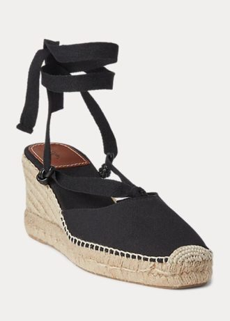 Svart Ralph Lauren Canvas Wedge Espadrille för kvinnor