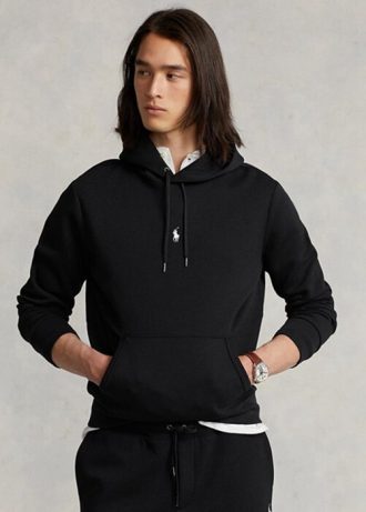 Svart Ralph Lauren dubbelstickad luvtröja för män Svart Ralph Lauren dubbelstickad luvtröja för män