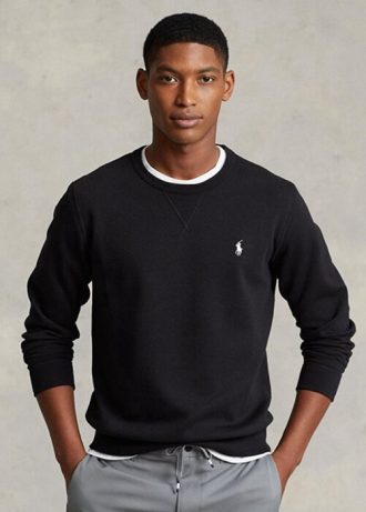 Svart Ralph Lauren dubbelstickad tröja för män