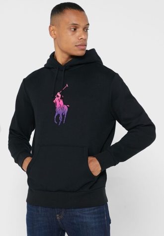 Svart Ralph Lauren grafisk huvtröja för män