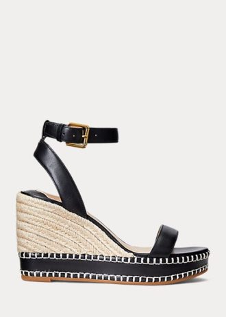 Svart Ralph Lauren Hilarie Läder Espadrille för kvinnor