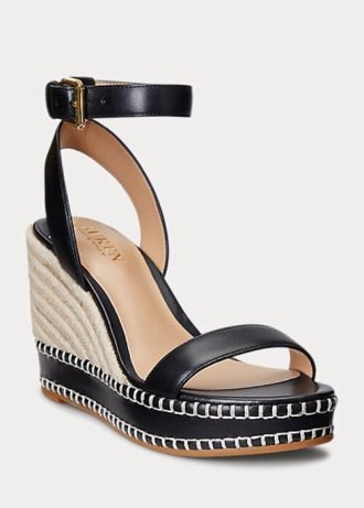Svart Ralph Lauren Hilarie Läder Espadrille för kvinnor