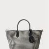 Svart Ralph Lauren Houndstooth Medium Bellport handväska för kvinnor Svart Ralph Lauren Houndstooth Medium Bellport handväska för kvinnor