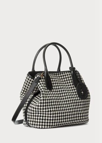 Svart Ralph Lauren Houndstooth Medium Bellport handväska för kvinnor Svart Ralph Lauren Houndstooth Medium Bellport handväska för kvinnor