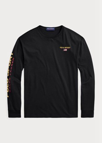 Svart Ralph Lauren Klassisk passform Polo Sport Jersey T-shirts för män Svart Ralph Lauren Klassisk passform Polo Sport Jersey T-shirts för män