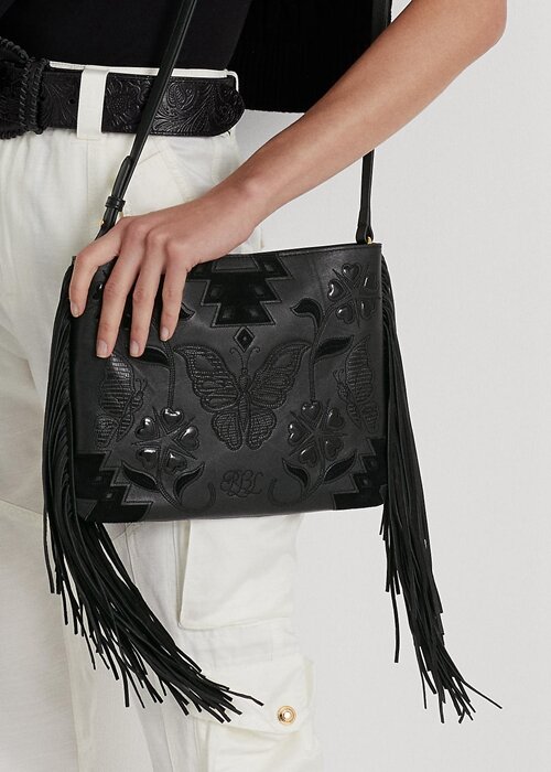 Svart Ralph Lauren Läder Medium Elaina Crossbody-väskor för kvinnor Svart Ralph Lauren Läder Medium Elaina Crossbody-väskor för kvinnor