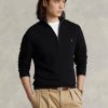 Svart Ralph Lauren Mesh-stickad bomullströja med kvarts dragkedja för män Svart Ralph Lauren Mesh-stickad bomullströja med kvarts dragkedja för män